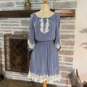 100% brushed silk periwinkle blue casual mini dress by bebe